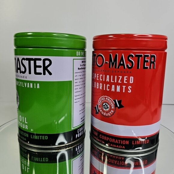 Canadian Tire Moto-Master Oil Red Green Tin Coin Bank Set Promotional Item Decor - Picture 3 of 13